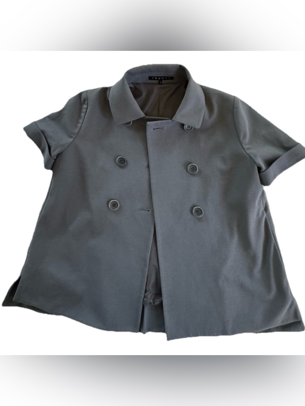 Theory SHORT SLEEVE DOUBLE BREAST COTTON BLEND SWING BLAZER  Coat Jacket Sz P